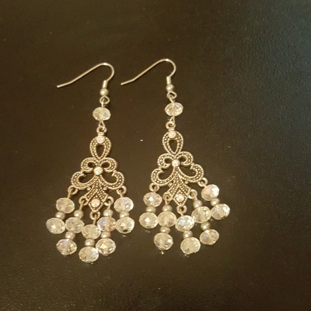 Silver crystal chandelier earrings